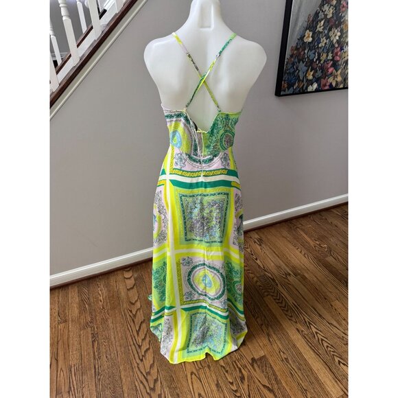 NWT Robertson + Rodeo Mixology Laura Halter Cross Strap Maxi Dress Neon Size S - Picture 3 of 3